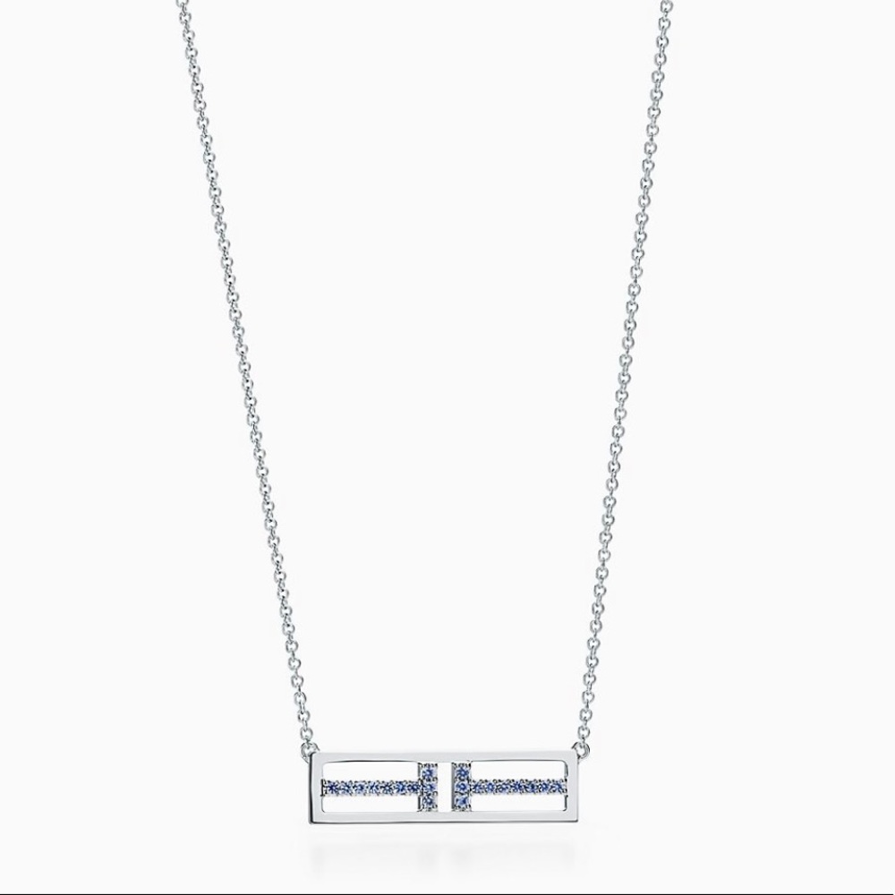 COPY - Tiffany & Co white gold with blue sapphires T collection necklace